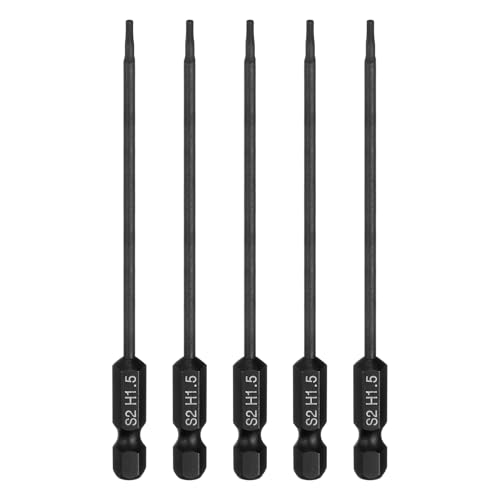 HARFINGTON 5pcs Flat Hex Head Drill Bit H1.5 (1.5mm) Magnetic Tip 1/4" Hex Shank 100mm (4") Long S2 Steel Metric Hexagonal Screw Driver Screwdriver Bits Wrench Socket, Black - color: Black, size: H1.5 + 4" Long