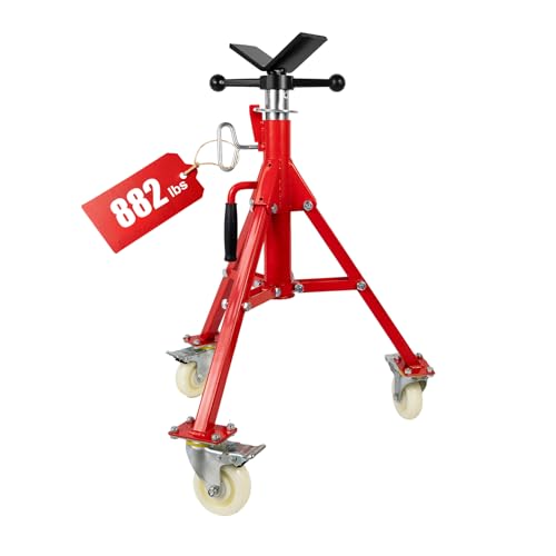 Pipe Jack Stand with Casters, 882LB Capacity, 27.2"-52" Adjustable, V-Head Support for Welding & Construction