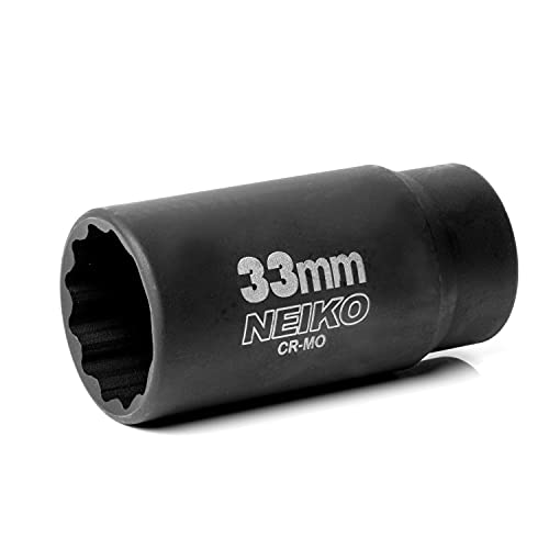 NEIKO 02524A 33mm Socket | 1/2” Drive Deep Impact Socket | Spindle & Axle Nut Socket | 12 Point |Chrome Molybdenum Cr-Mo |Deep Well Hub | Triple Square | Axle Shaft Nut Remover - size: 33 mm (Single)