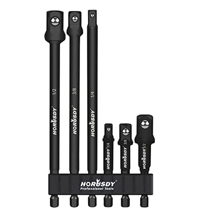 HORUSDY 6-Piece Impact Sockets Adapter Sets, 3-Inch and 6-Inch Hex Shank 1/4" 3/8" 1/2" - style: 6-PCS 3" & 6" Adapters