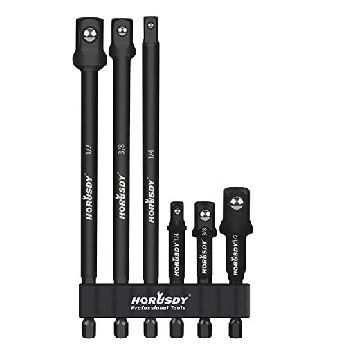 HORUSDY 6-Piece Impact Sockets Adapter Sets, 3-Inch and 6-Inch Hex Shank 1/4" 3/8" 1/2" - style: 6-PCS 3" & 6" Adapters