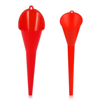 2 PCS Oil Funnel, Multi-Purpose Plastic Long Neck Oil Funnel, Automotive Use Funnels for Filling Oils Lubricants Water Diesel, Kitchen Funnels for Filling Bottles Jars (Red, L+S) - color: Red, L+S, 2 PCS