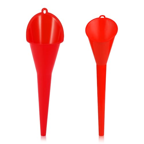 2 PCS Oil Funnel, Multi-Purpose Plastic Long Neck Oil Funnel, Automotive Use Funnels for Filling Oils Lubricants Water Diesel, Kitchen Funnels for Filling Bottles Jars (Red, L+S) - color: Red, L+S, 2 PCS