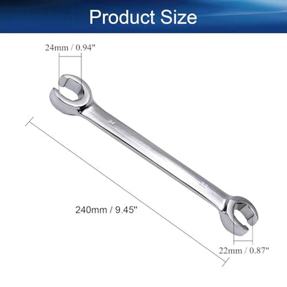 Auniwaig 22mm x 24mm Flare Nut Wrench Metric Double Open End | 15° Offset Ends, For Auto, Household, DIY Repairs - size: 22x24mm