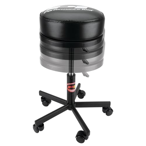Performance Tool W85033 Extra-Thick Big Top Pneumatic Rolling Shop Stool for Mechanic Garages and Workshops, Black, 19x19x18.5-Inches - style: Pneumatic Rolling Shop Stool