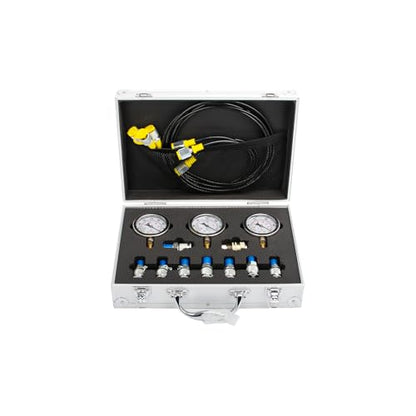 Hydraulic Pressure Test Kit, 3 Gauges(/4000/6000/10000 PSI) & 8 Test Couplings & 1 Quick Connector & 3 Test Hoses, Hydraulic Pressure Gauges, for Excavator, Construction, Machinery