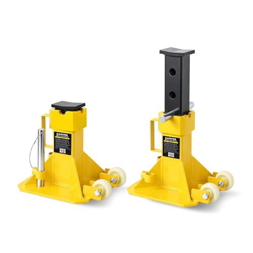 22 Ton Heavy Duty Pin-Type Jack Stands – Adjustable Height 13.8"-19.7", Removable Locking Pin, Wide Stable Base, Caster Wheels – Industrial Support for Trucks, Trailers, Equipment – - color: Yellow