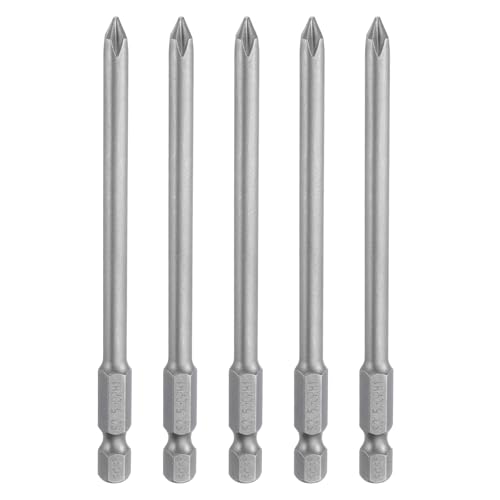 HARFINGTON 5pcs #1 Phillips Screwdriver Bit PH1 1/4" Hex Shank 4" (100mm) Long Magnetic S2 Steel Industrial Grade Screw Driver Bit Cross Head Electric Drill Bits 0.197" (5mm) Rod - size: PH1 x 100mm x 5mm