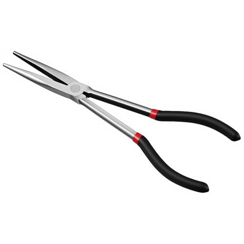 SOUJAP 6 PCS 11 inch Needle Nose Pliers, Steel Straight Extended Long Reach Nose Pliers for Narrow Space, Mechanics, Black