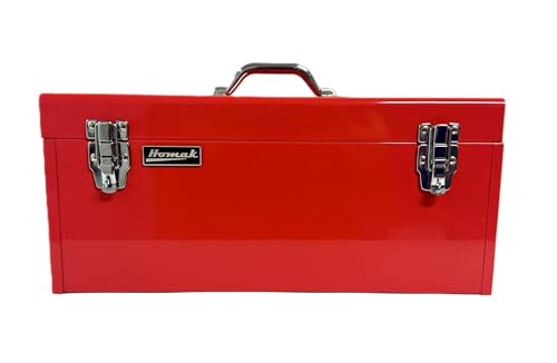Homak 20" Portable Steel Heavy-duty Tool Box 18-Gauge with Metal Latches and Handle with removable tray, Red - color: Red