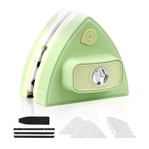 Double-Sided Magnetic Window Cleaner, Green | Adjustable Magnetic Double Window Wiper, Fits 3-30mm Glass Thickness, 2.5m Safety Rope for High-Rise & Auto Glass - color: Green