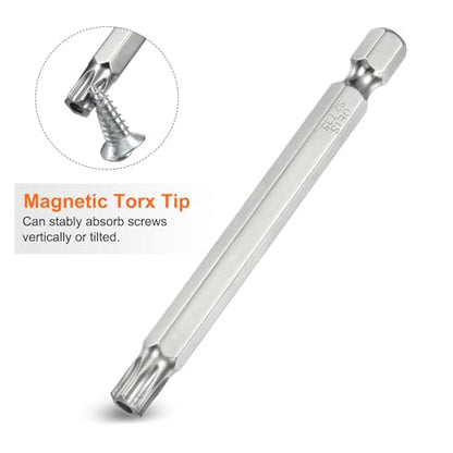HARFINGTON 2pcs T35 Security Torx Bit 1/4" Hex Shank 3" Long S2 Steel Magnetic Tamper Resistant Star Bits Screwdriver Torx Head with Hole for Driver Drill Bits Remove Fastening Screws - size: T35