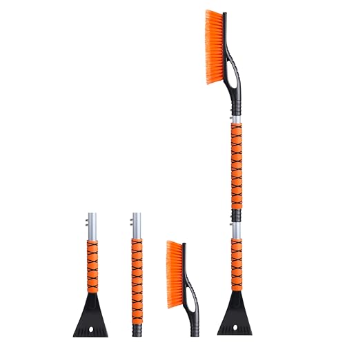 EcoNour 43" Ice Scrapers for Car Windshield | 3 Parts Detachable Telescopic Snow Brush for Car, Trucks, SUV | Long Snow Scraper with Brush | Car Winter Accessories - color: Orange, size: 43"