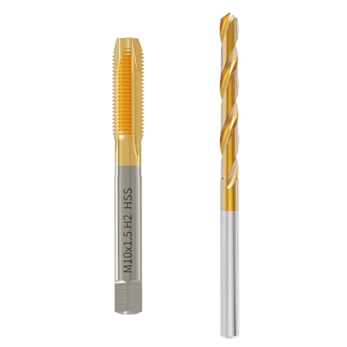 Metric Tap and Die Set M10*1.5 Titanium Coated Thread Tap and 8.5mm Twist Drill Bits HSS Right Rotation Tapping Threading Tool Set for Industrial Mechanics Thread cutting tools - size: M10*1.5 + 8.5mm