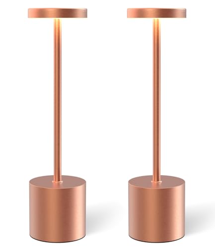 Cordless Table Lamps Rechargeable Set of 2, Portable LED Desk Lamp, 5000mAh Battery Powered Wireless Table Light - 3 Color Dimmable Lighting for Restaurant Dining Patio Outdoor Bedroom(Rose Gold) - color: Rose Gold (Set of 2)