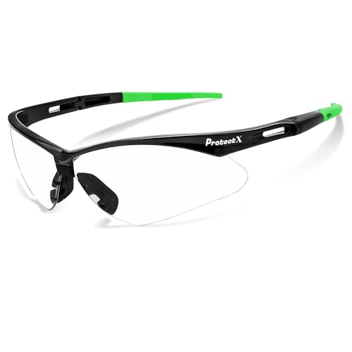 ProtectX Safety Glasses for Men & Women, Safety Sunglasses with Anti-Fog Scratch Resistant Lenses, Non-Slip Grips, ANSI Z87.1 - color: Evergreen Clear 1 Pk