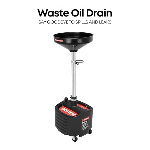 Groz 8 Gallon Waste Oil Drain Pan - Wheeled, Adjustable Height, Spill-Proof Design, Tool Storage (44605) - size: 8 Gallon
