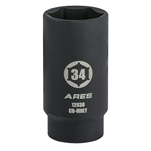 ARES 12038 34MM Axle Nut Socket, 6 Point Socket | Extra Deep 1/2-Inch Drive Impact Socket for Easy Removal of Axle Shaft Nuts - size: 34mm 6-Point