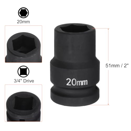 HARFINGTON 6-Point Impact Socket 3/4" Drive 20mm Metric 40Cr Alloy Steel Spindle Axle Nut Impact Socket - size: 20mm