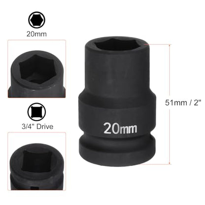 HARFINGTON 6-Point Impact Socket 3/4" Drive 20mm Metric 40Cr Alloy Steel Spindle Axle Nut Impact Socket - size: 20mm