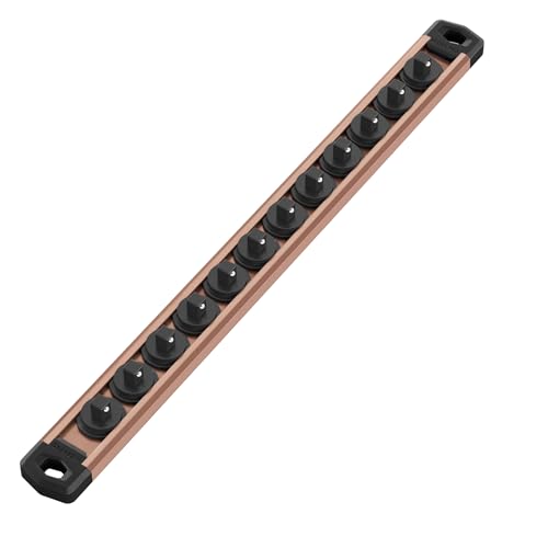 WORKPRO Magnetic Socket Organizer, Heavy Duty 1/4-Inch Drive Socket Rail | 1 Piece Socket Holder with 12 Spots, Aluminum Alloy, Rotatable & Movable Clips, Efficient Organization - color: Champagne, size: 1/4" DR