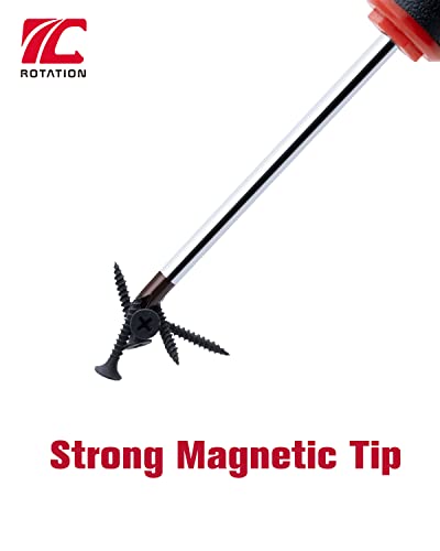 ROTATION 6PCS Magnetic Tip Screwdriver Set, 3 Phillips and 3 Flat, Red Tip | Red, Gloss, S2 Steel) - color: 3pc Phillips+3pc Flat
