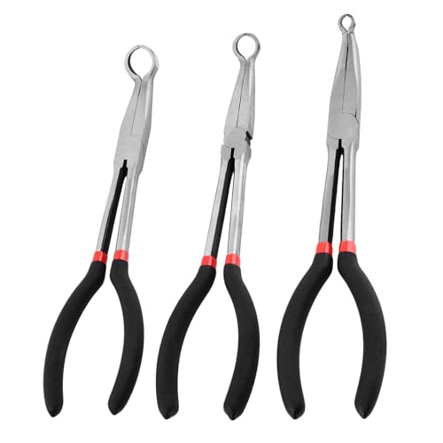3Pcs 11" Hose Gripper Plier Set,Long Reach Hose Grip Pliers,5/16,1/2,3/4" Dia,Offset Spark Plug Boot Removal Pliers Serrated Jaws for Hard to Reach Narrow Spaces