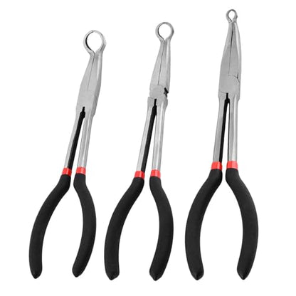 3Pcs 11" Hose Gripper Plier Set,Long Reach Hose Grip Pliers,5/16,1/2,3/4" Dia,Offset Spark Plug Boot Removal Pliers Serrated Jaws for Hard to Reach Narrow Spaces