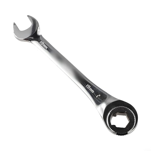 FABULETTA Chrome Vanadium Steel Tool Metric Flare Nut Wrench Ratcheting Spanner Set Open End Ratchet for Tight Space Fastener Automotive Repair(19mm) - size: 19mm
