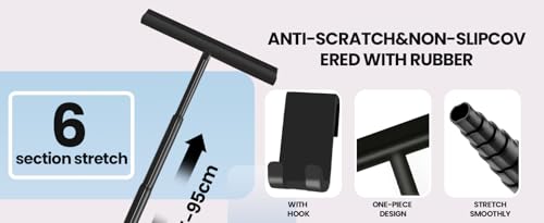 Extendable Shower Squeegee for Glass Doors, Shower Cubicle Squeegee Shower Wiper Window Cleaner Squeegee Shower Silicone, Squeegee Shower with 23.5-97 cm Telescopic Rod