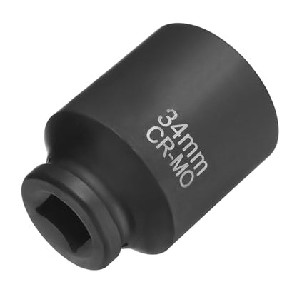 HARFINGTON 4 Point Square Socket 3/4" Drive 34mm Metric Square Impact Socket CR-MO Blackening Standard Wheel Sleeve Pneumatic Sleeve Tool for Auto Repair Mechanical Maintenance Home Use - size: 3/4"/34mm