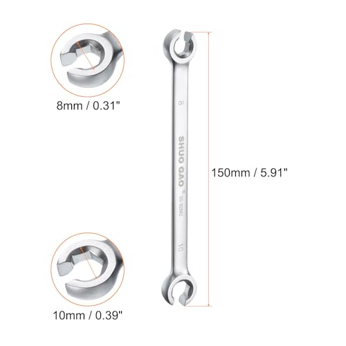 HARFINGTON Flare Nut Wrench 8mm x 10mm CR-V Nickel Plating Wrench for DIY Automotive Repairs and Household Maintenance - size: 8mm x 10mm