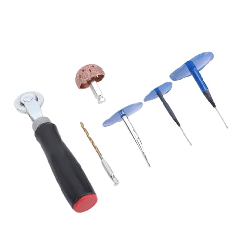 Drfeify Tire Repair Patch Kit, ABS Metal Mushroom Plug Tire Repair Tool Set 27PCS with 4mm Drill Bit Buffing Wheel and Roller for Cars Trucks Bikes Scooters