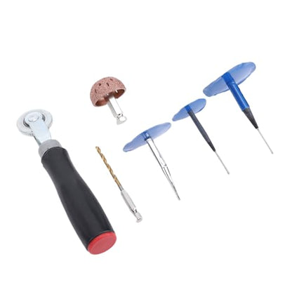 Drfeify Tire Repair Patch Kit, ABS Metal Mushroom Plug Tire Repair Tool Set 27PCS with 4mm Drill Bit Buffing Wheel and Roller for Cars Trucks Bikes Scooters