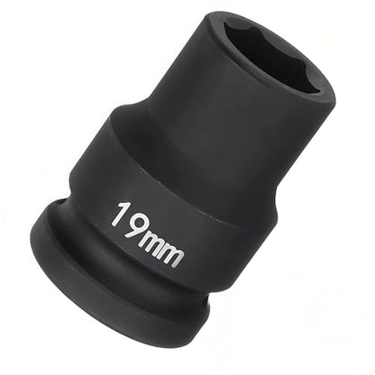 3/4"Drive x 19mm Metric, 6-Point Deep Impact Socket, Axle Nut Impact Socket | 40CR Alloy Steel,Clear labeling, Common Tools for Car Repair/Mechanical Work/Construction/Carpentry and Home Maintenance - size: 19mm