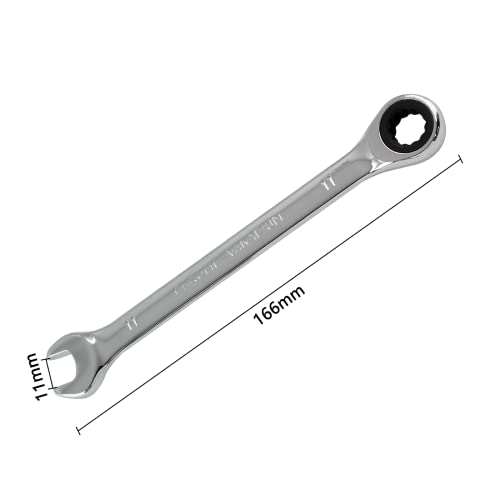 2 Pcs 11mm Ratchet Wrench Metric Ratcheting Wrench Set with 5° Movement and Hardened & 72 Teeth for Projects Metric Tight Spaces - size: 11 mm
