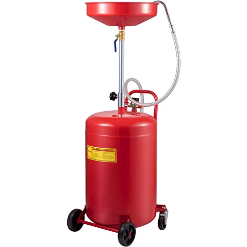 VEVOR 20-Gallon Waste Oil Drain Tank, Air Operated Portable Oil Drainer with Adjustable Funnel Height, Fluid Fuel Transfer Drainage with Wheels, Oil Change Container for Auto Repair Shops, Garages | Air Operated, Portable Oil Drainer, Adjustable Funnel He