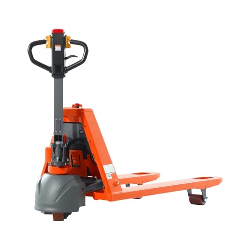 Tory Carrier Full Electric Pallet Jack Truck, 3300lbs Capacity Motorized Pallet Lift Trucks, 48" x 27" Fork Size Powered Lithium Battery Truck for Indoor Storage and Material Handling Orange-EPJ3300 - color: Orange, size: 1 Piece