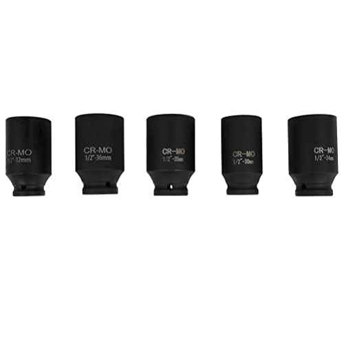 OCPTY 5 Piece 1/2 Inch Drive Deep Impact Axle Hub Socket Set | Fit For Most Cars, 6 Point, 33mm 34mm 35mm 36mm 38mm