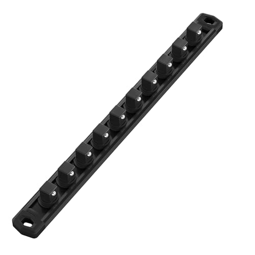 WORKPRO Magnetic Socket Organizer, Heavy Duty 1/2-Inch Drive Socket Rail | 1 Piece Socket Holder with 10 Spots, Aluminum Alloy, Rotatable & Movable Clips, Efficient Organization - color: Black, size: 1/2" DR