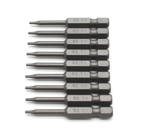 TEMO 10p T6 Torx Star 2" Screwdriver Bit, Reduced Round Shaft, S2 Steel | Manufacturing Assembly | Quick release slot | Premimum Taiwan S2 Steel - size: T6 Round