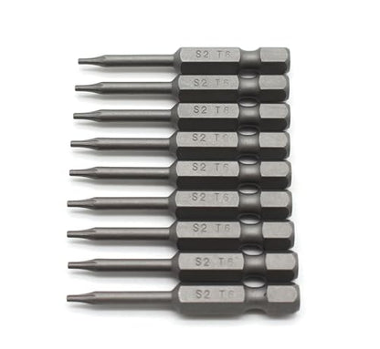 TEMO 10p T6 Torx Star 2" Screwdriver Bit, Reduced Round Shaft, S2 Steel | Manufacturing Assembly | Quick release slot | Premimum Taiwan S2 Steel - size: T6 Round