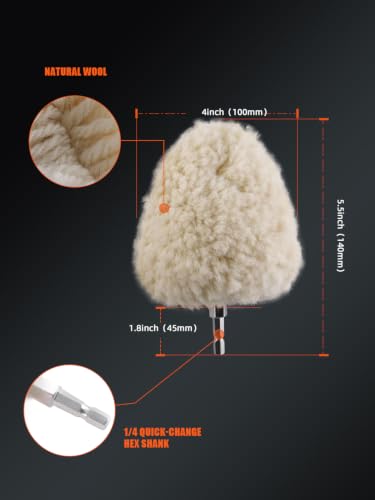 Wool Polishing Ball, 1Pc Heavy Cutting Wool Polishing Cone, SPTA Low Heat Car Wheel Hub Drill Wool Polishing Ball, Wool Polishing Cone for Car Detailing, Fast Oxidation & Scratch Removal -PT124 - color: Wool Polishing Cone