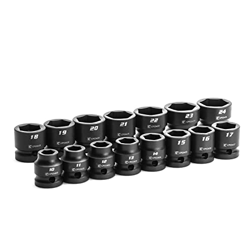 Capri Tools 1/2 in. Drive Stubby Impact Socket Set, Metric, 10 to 24 mm, 15-Piece - size: 1/2" Drive / Metric Set