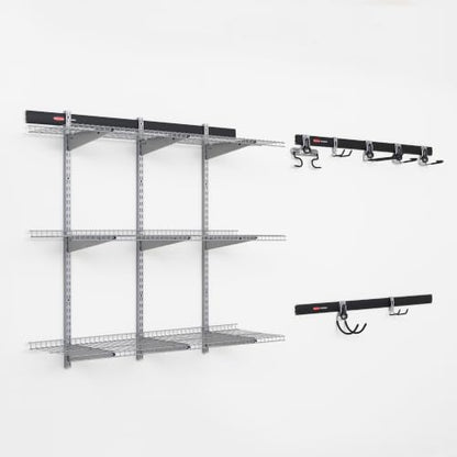 Rubbermaid 25-Piece Fasttrack Garage Storage System Kit for Garage Organization - size: 3 Rails, 7 Hooks, 3 Shelves