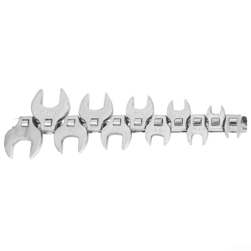 FABULETTA Crowfoot Wrench Set 3/8 Drive Open End Spanner, Carbon Steel Chrome Plated Metric Flare Nut Wrenches for Automotive Brake Line Hydraulic Fitting, Tight Space Accessory Kit, 11 Pieces