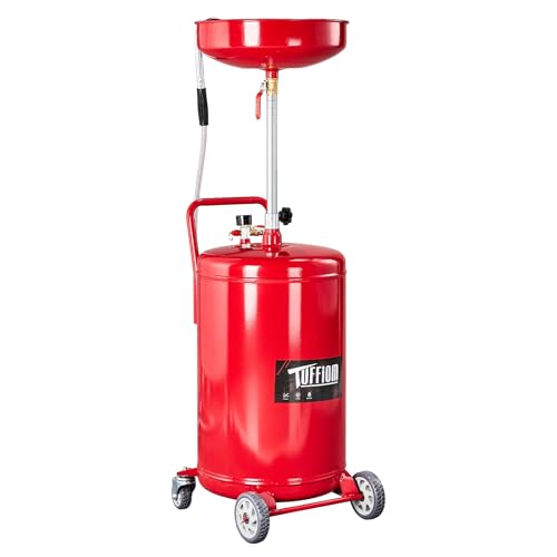 TUFFIOM 20 Gallon Waste Oil Drain Tank with Wheels & Handle, Adjustable Funnel Height Air-Operated Oil Drainer, Large Capacity Leak-Proof Oil Drain Container for Auto Fluids, Garage, Red