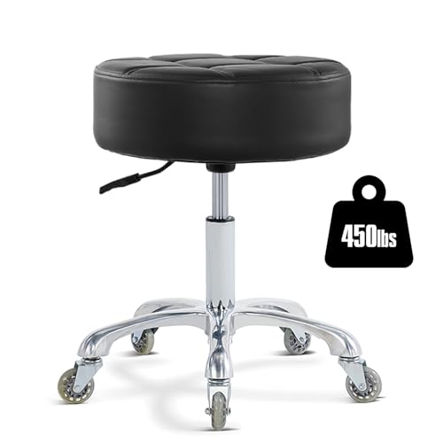 Ainilaily Rolling Stool with Wheels Adjustable Height, Roller Stool for Massage Medical Tattoo Spa Heavy Duty Swivel Desk (Super Thick Cushion, Black) - color: Black