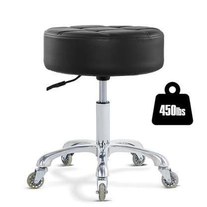 Ainilaily Rolling Stool with Wheels Adjustable Height, Roller Stool for Massage Medical Tattoo Spa Heavy Duty Swivel Desk (Super Thick Cushion, Black) - color: Black