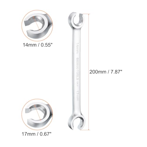 HARFINGTON 2pcs Flare Nut Wrench 14mm x 17mm High Carbon Steel Nickel Plating Wrench for DIY Hand-making Automotive Repairs and Household Maintenance - size: 14mm x 17mm